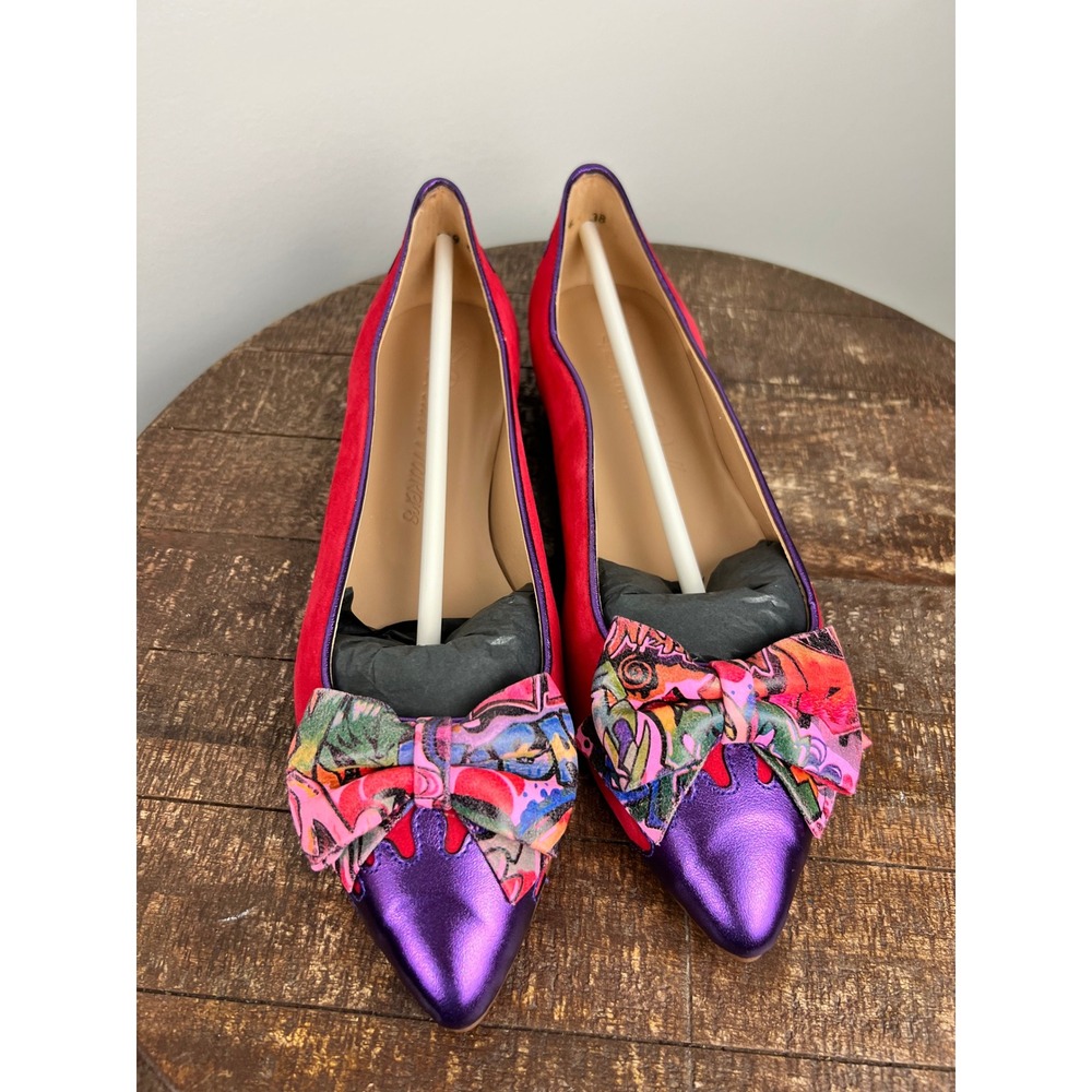 Dream Walkers‎ Women Pink Purple Metallic Bow Pointed Toe Flats Size 38